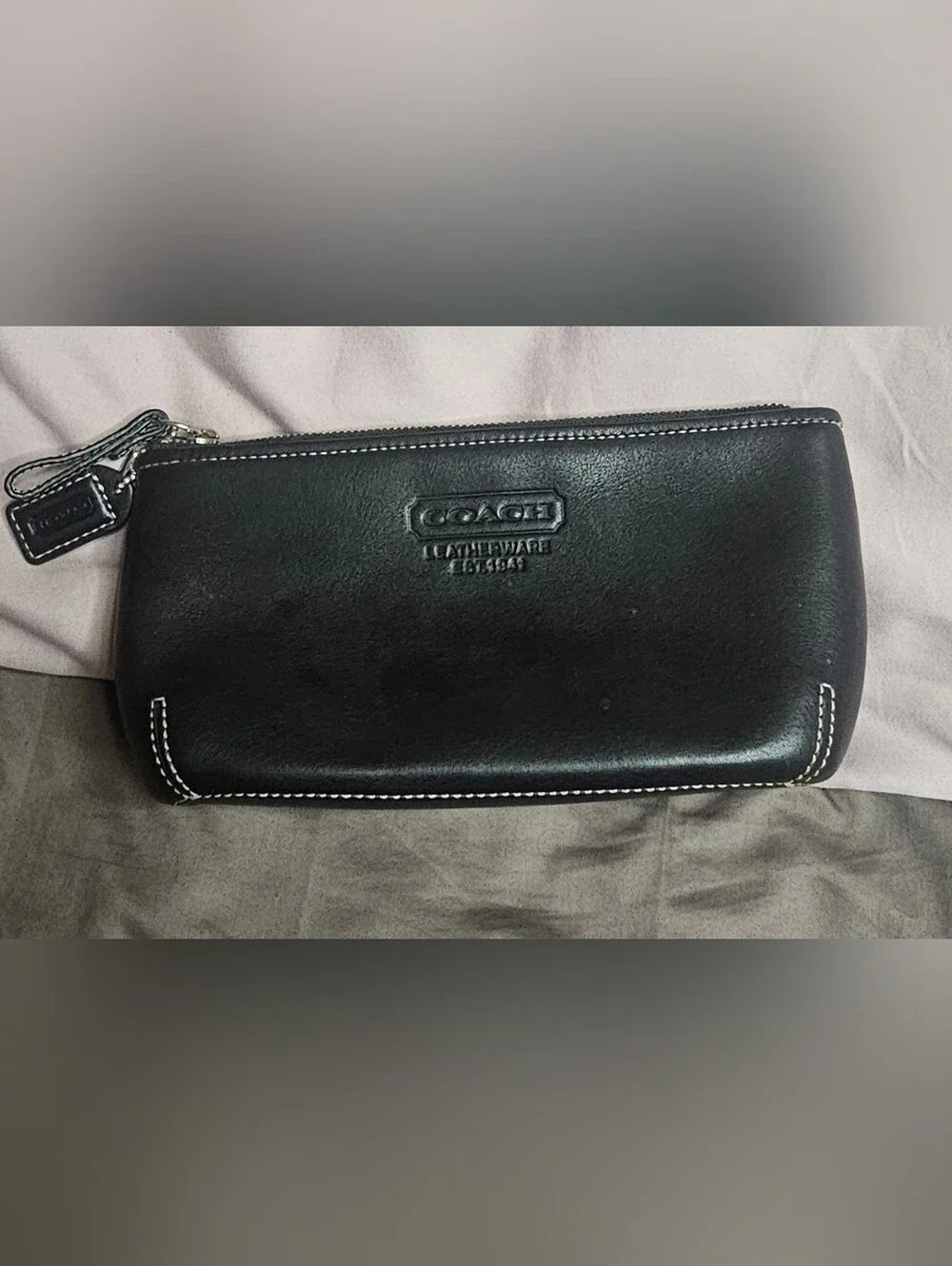 Coach Black Leather Makeup Bag Or Pouch - Vintage Signature Embossed
